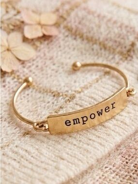 Gold Plated Empower Band Bracelet with Soft Hook Clasp
